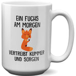 22Feels® XL Tasse mit Fuchs Tiermotiv - Büro Geschenkidee - Spruch: Kummer und Sorgen (Weiss, 440ml)-Weisse XL Tasse 440ml-22Feels