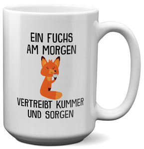 22Feels® XL Tasse mit Fuchs Tiermotiv - Büro Geschenkidee - Spruch: Kummer und Sorgen (Weiss, 440ml)-Weisse XL Tasse 440ml-22Feels