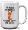 22Feels® XL Tasse mit Fuchs Tiermotiv - Büro Geschenkidee - Spruch: Kummer und Sorgen (Weiss, 440ml)-Weisse XL Tasse 440ml-22Feels