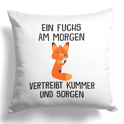 22Feels® Kissen mit Fuchs Tiermotiv - Büro Geschenkidee - Spruch: Kummer und Sorgen (Weiss, 40x40cm)-Kissen Weiss 40x40-22Feels