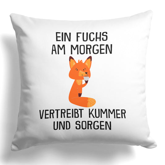 22Feels® Kissen mit Fuchs Tiermotiv - Büro Geschenkidee - Spruch: Kummer und Sorgen (Weiss, 40x40cm)-Kissen Weiss 40x40-22Feels