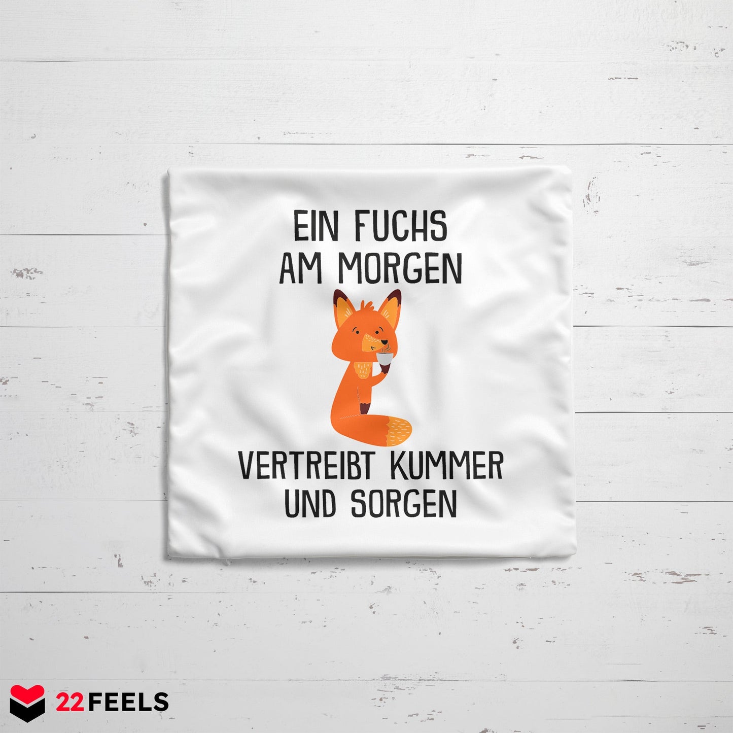 22Feels® Kissen mit Fuchs Tiermotiv - Büro Geschenkidee - Spruch: Kummer und Sorgen (Weiss, 40x40cm)-Kissen Weiss 40x40-22Feels