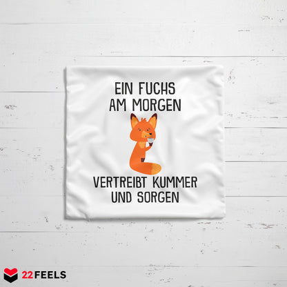 22Feels® Kissen mit Fuchs Tiermotiv - Büro Geschenkidee - Spruch: Kummer und Sorgen (Weiss, 40x40cm)-Kissen Weiss 40x40-22Feels