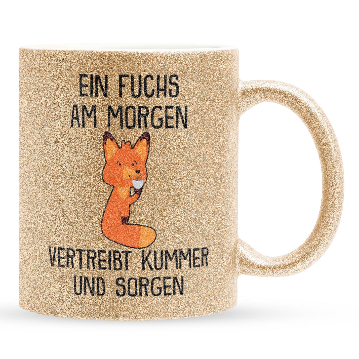 22Feels® Glitzertasse mit Fuchs Tiermotiv - Büro Geschenkidee - Spruch: Kummer und Sorgen (Gold, 320ml)-Glitzertasse Gold 320ml-22Feels