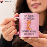 22Feels® Glitzertasse mit Fuchs Tiermotiv - Büro Geschenkidee - Spruch: Kummer und Sorgen (Pink, 320ml)-Glitzertasse Pink 320ml-22Feels
