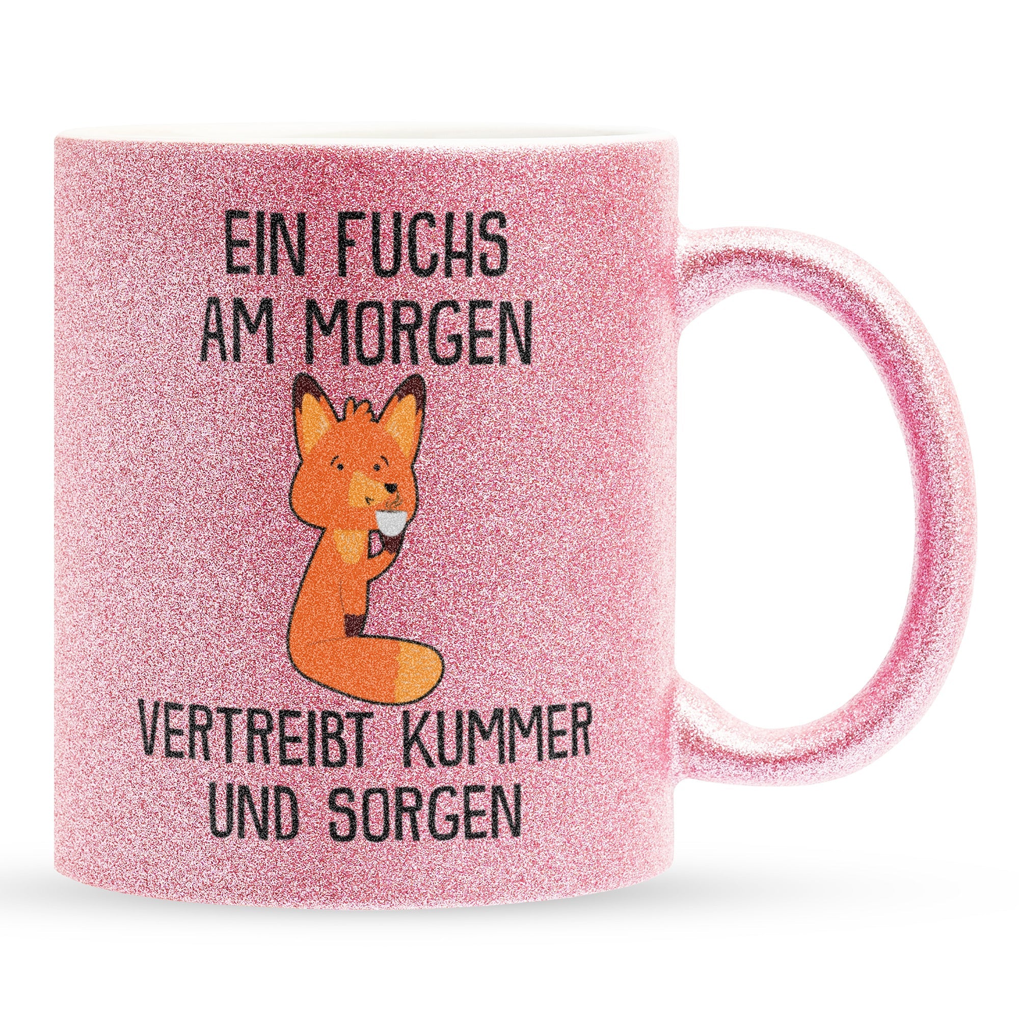 22Feels® Glitzertasse mit Fuchs Tiermotiv - Büro Geschenkidee - Spruch: Kummer und Sorgen (Pink, 320ml)-Glitzertasse Pink 320ml-22Feels