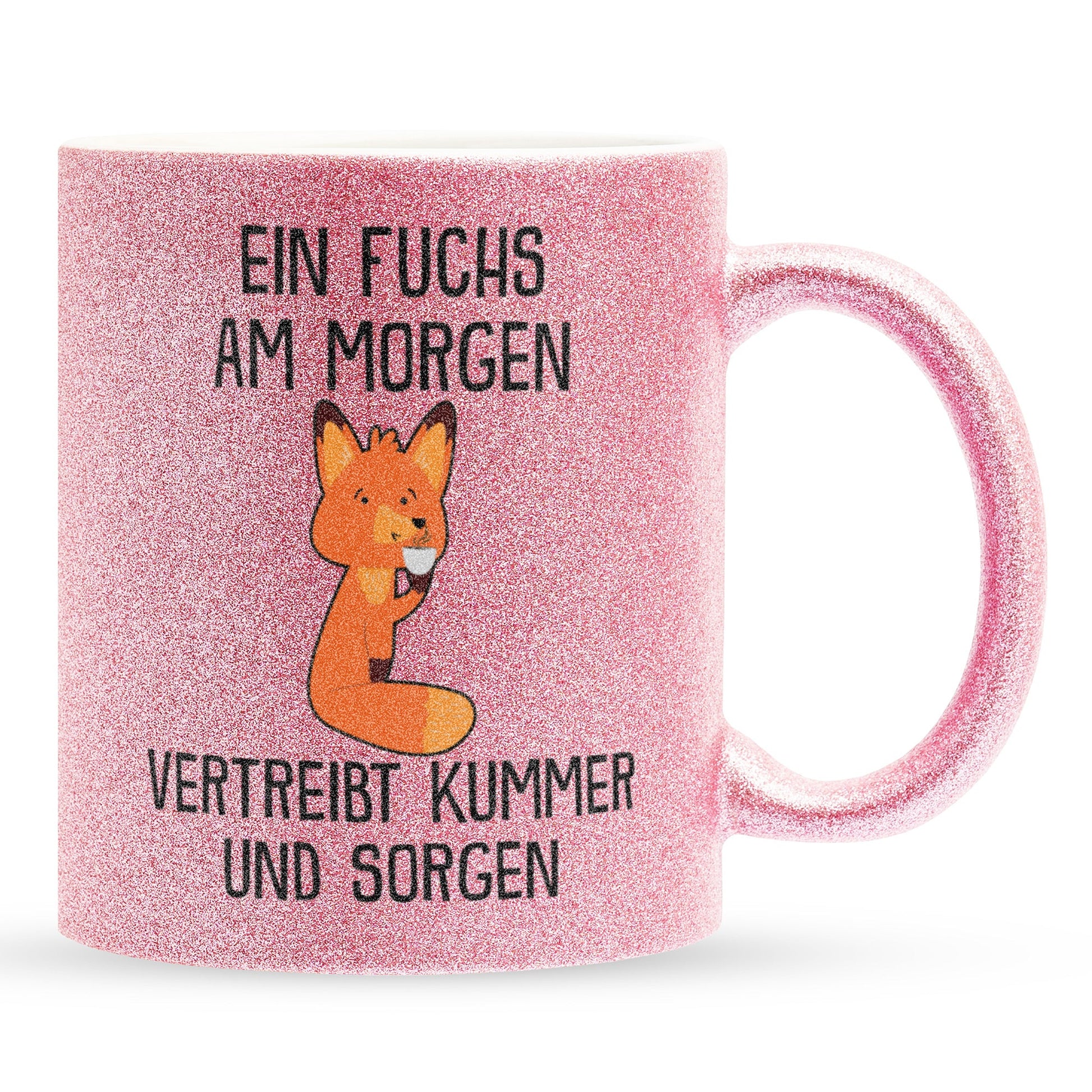 22Feels® Glitzertasse mit Fuchs Tiermotiv - Büro Geschenkidee - Spruch: Kummer und Sorgen (Pink, 320ml)-Glitzertasse Pink 320ml-22Feels