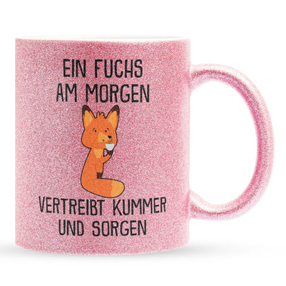 22Feels® Glitzertasse mit Fuchs Tiermotiv - Büro Geschenkidee - Spruch: Kummer und Sorgen (Pink, 320ml)-Glitzertasse Pink 320ml-22Feels