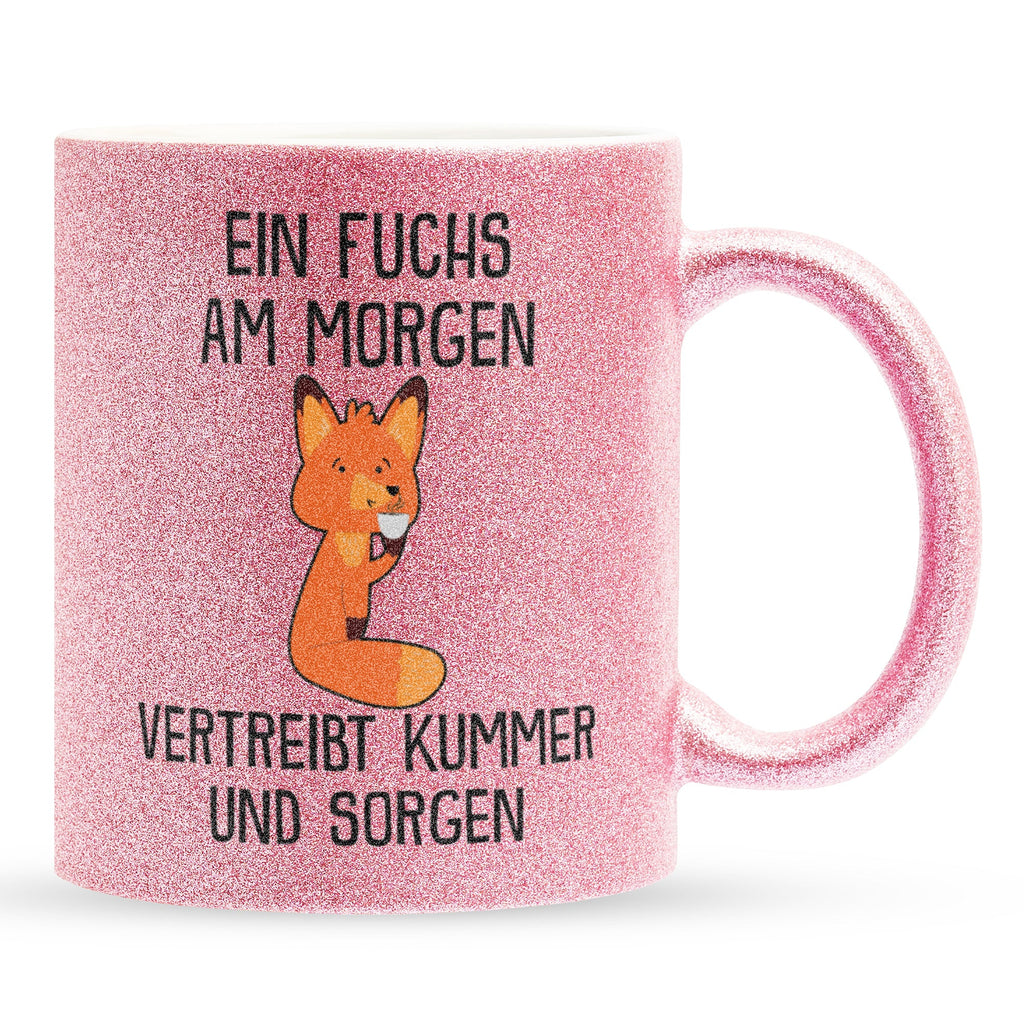 22Feels® Glitzertasse mit Fuchs Tiermotiv - Büro Geschenkidee - Spruch: Kummer und Sorgen (Pink, 320ml)-Glitzertasse Pink 320ml-22Feels