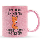 22Feels® Glitzertasse mit Fuchs Tiermotiv - Büro Geschenkidee - Spruch: Kummer und Sorgen (Pink, 320ml)-Glitzertasse Pink 320ml-22Feels