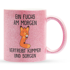 22Feels® Glitzertasse mit Fuchs Tiermotiv - Büro Geschenkidee - Spruch: Kummer und Sorgen (Pink, 320ml)-Glitzertasse Pink 320ml-22Feels