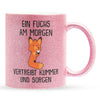 22Feels® Glitzertasse mit Fuchs Tiermotiv - Büro Geschenkidee - Spruch: Kummer und Sorgen (Pink, 320ml)-Glitzertasse Pink 320ml-22Feels