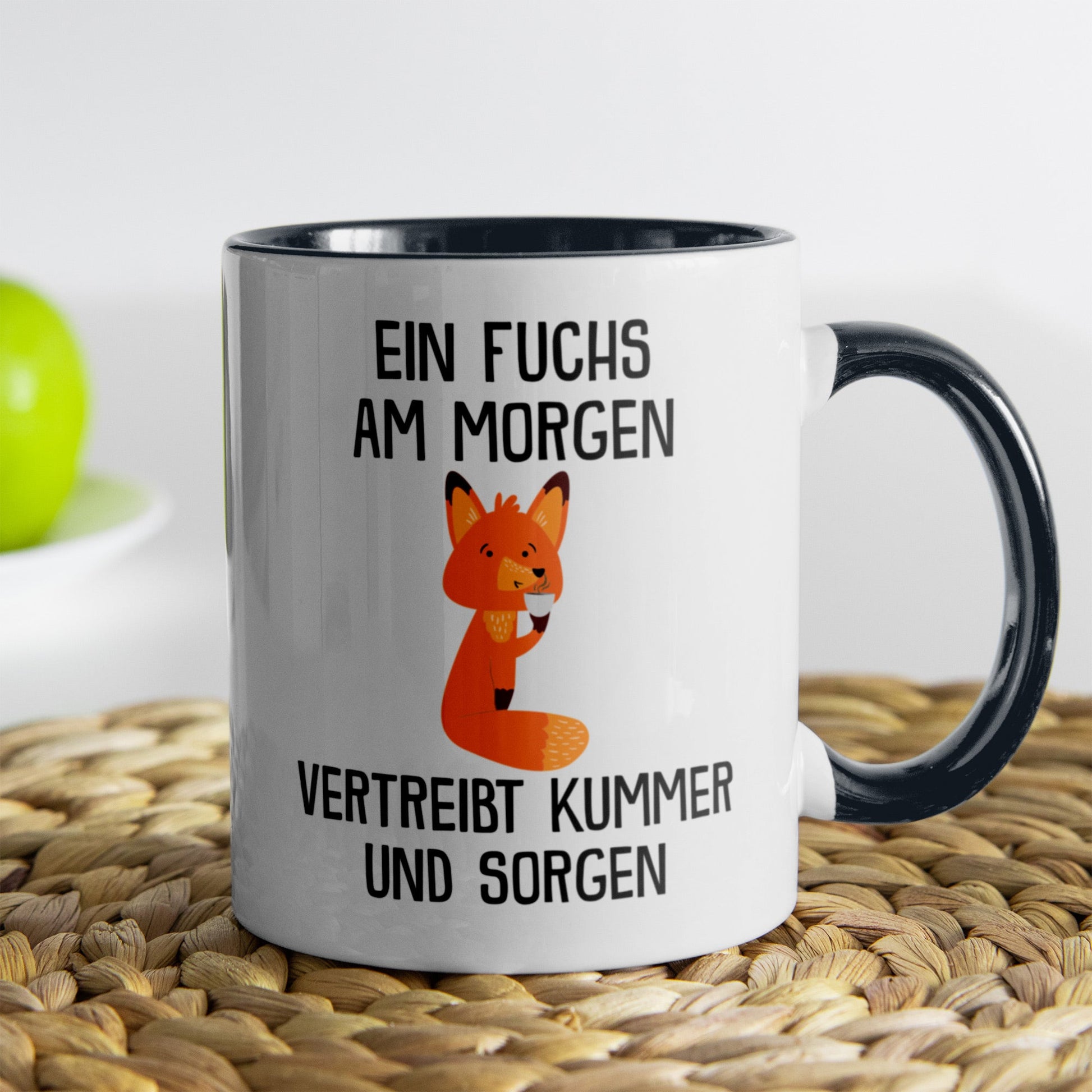 22Feels® Tasse mit Fuchs Tiermotiv - Büro Geschenkidee - Spruch: Kummer und Sorgen (Weiss-Schwarz, 320ml)-TwoTone Tasse Weiss-Schwarz 320ml-22Feels