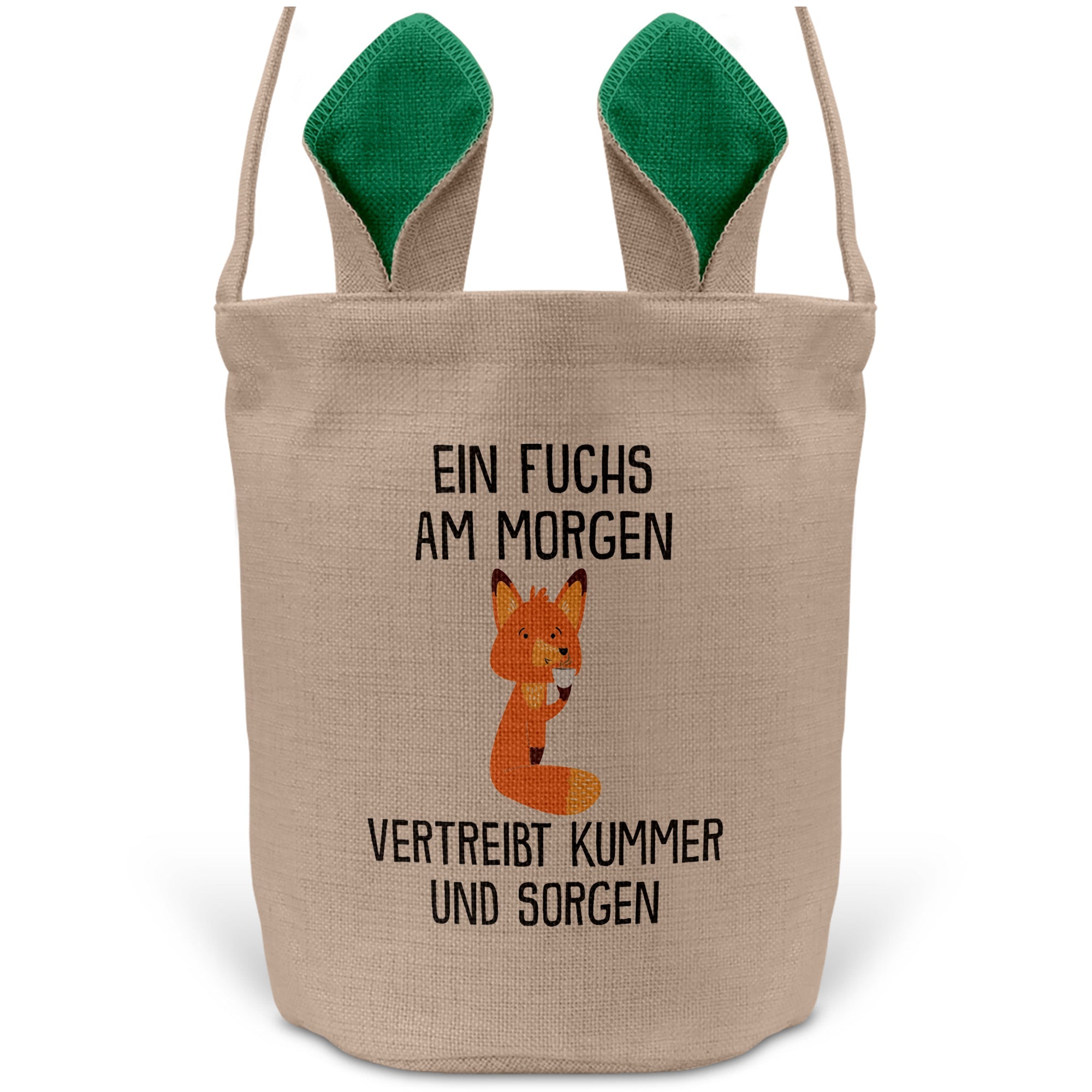 22Feels® Lustiger Osterkorb mit Henkel Fuchs Tasche Frauen Männer mit Henkel Ostergeschenk Tragetasche Ostern Deko Osternest Körbchen Hasenohren (Beige/Grün)-Ostern Tragetasche-22Feels