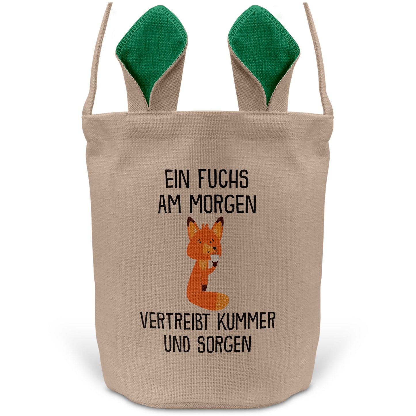 22Feels® Lustiger Osterkorb mit Henkel Fuchs Tasche Frauen Männer mit Henkel Ostergeschenk Tragetasche Ostern Deko Osternest Körbchen Hasenohren (Beige/Grün)-Ostern Tragetasche-22Feels