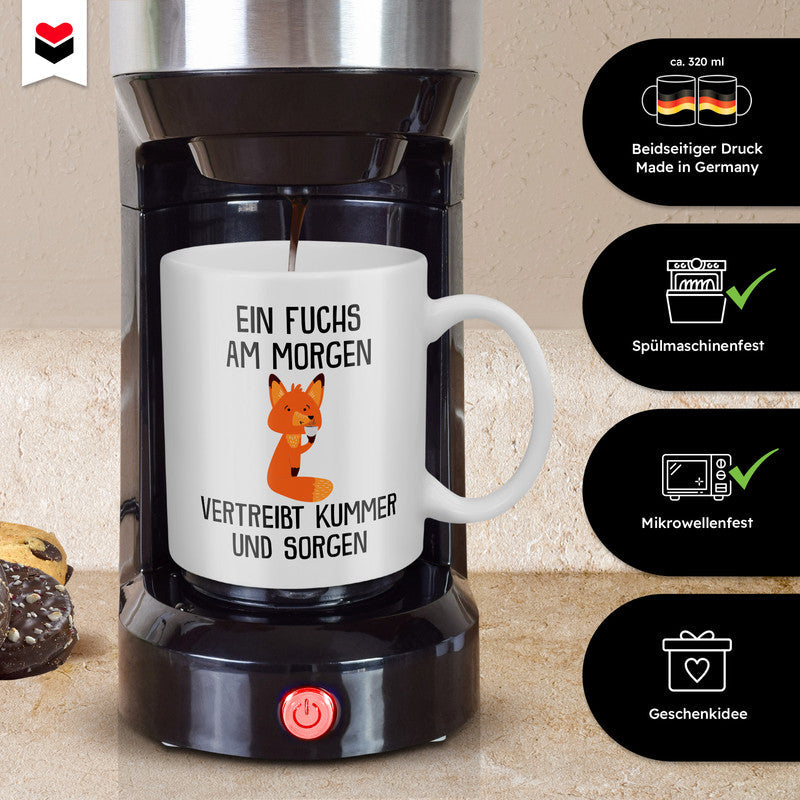 22Feels® Tasse mit Fuchs Tiermotiv - Büro Geschenkidee - Spruch: Kummer und Sorgen (Weiss, 320ml)-Weisse Tasse 320ml-22Feels