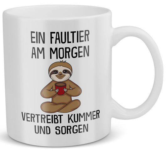 22Feels® Tasse mit Faultier Tiermotiv - Büro Geschenkidee - Spruch: Kummer und Sorgen (Weiss, 320ml)-Weisse Tasse 320ml-22Feels