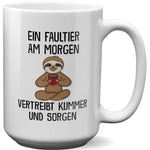 22Feels® XL Tasse mit Faultier Tiermotiv - Büro Geschenkidee - Spruch: Kummer und Sorgen (Weiss, 440ml)-Weisse XL Tasse 440ml-22Feels