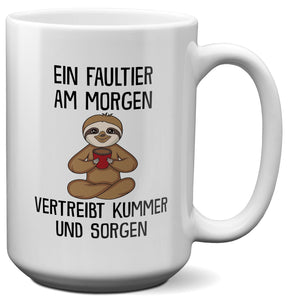22Feels® XL Tasse mit Faultier Tiermotiv - Büro Geschenkidee - Spruch: Kummer und Sorgen (Weiss, 440ml)-Weisse XL Tasse 440ml-22Feels