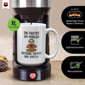 22Feels® XL Tasse mit Faultier Tiermotiv - Büro Geschenkidee - Spruch: Kummer und Sorgen (Weiss, 440ml)-Weisse XL Tasse 440ml-22Feels