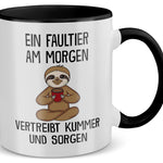 22Feels® Tasse mit Faultier Tiermotiv - Büro Geschenkidee - Spruch: Kummer und Sorgen (Weiss-Schwarz, 320ml)-TwoTone Tasse Weiss-Schwarz 320ml-22Feels