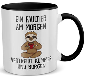22Feels® Tasse mit Faultier Tiermotiv - Büro Geschenkidee - Spruch: Kummer und Sorgen (Weiss-Schwarz, 320ml)-TwoTone Tasse Weiss-Schwarz 320ml-22Feels