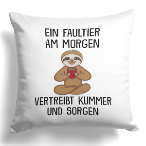 22Feels® Kissen mit Faultier Tiermotiv - Büro Geschenkidee - Spruch: Kummer und Sorgen (Weiss, 40x40cm)-Kissen Weiss 40x40-22Feels