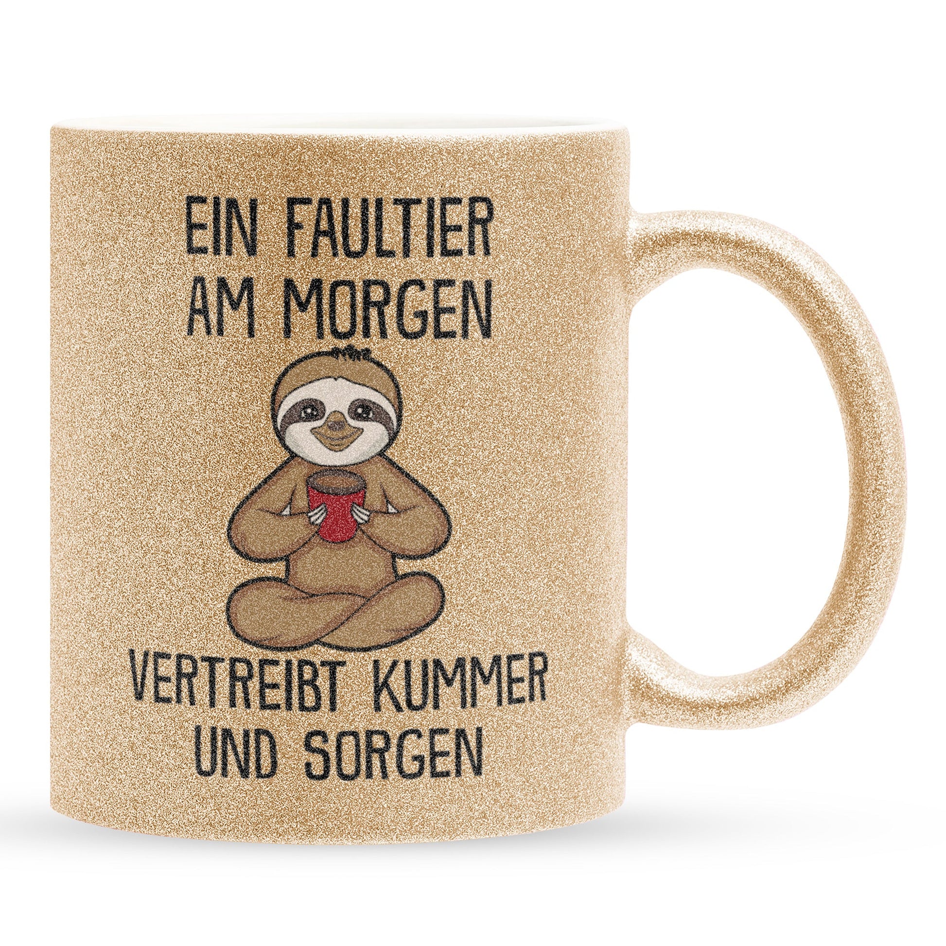 22Feels® Glitzertasse mit Faultier Tiermotiv - Büro Geschenkidee - Spruch: Kummer und Sorgen (Gold, 320ml)-Glitzertasse Gold 320ml-22Feels