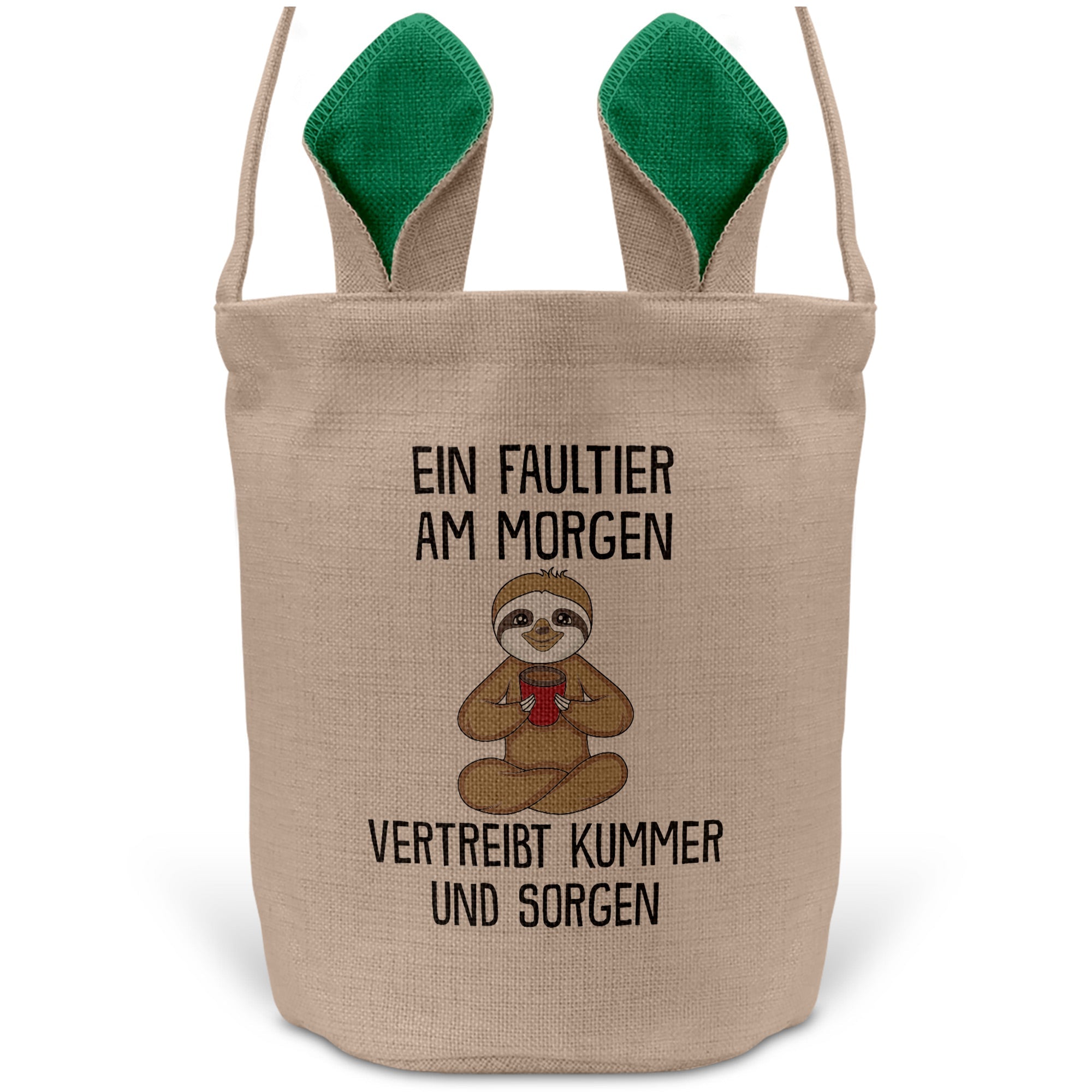 22Feels® Lustiger Osterkorb mit Henkel Faultier Tasche Frauen Männer mit Henkel Ostergeschenk Tragetasche Ostern Deko Osternest Körbchen Hasenohren (Beige/Grün)-Ostern Tragetasche-22Feels