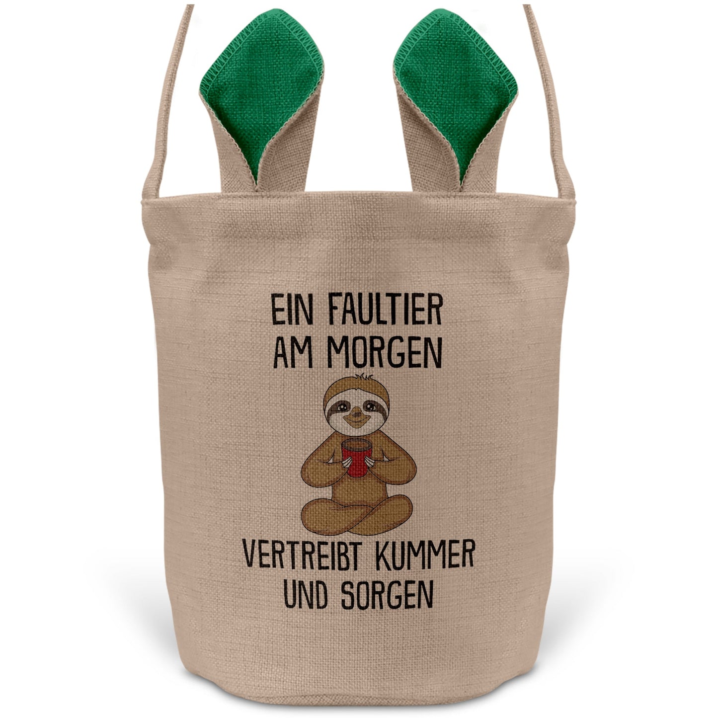 22Feels® Lustiger Osterkorb mit Henkel Faultier Tasche Frauen Männer mit Henkel Ostergeschenk Tragetasche Ostern Deko Osternest Körbchen Hasenohren (Beige/Grün)-Ostern Tragetasche-22Feels