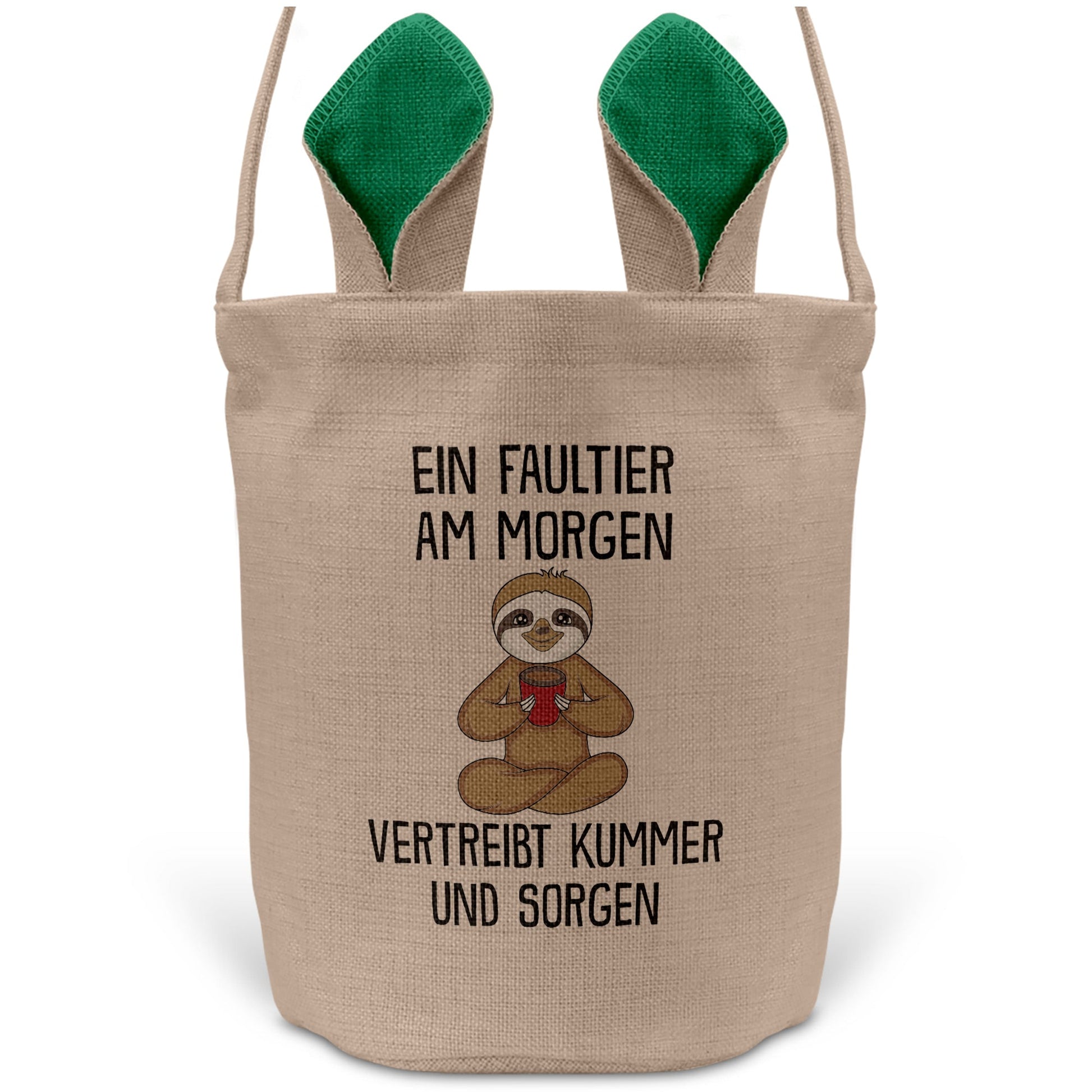 22Feels® Lustiger Osterkorb mit Henkel Faultier Tasche Frauen Männer mit Henkel Ostergeschenk Tragetasche Ostern Deko Osternest Körbchen Hasenohren (Beige/Grün)-Ostern Tragetasche-22Feels