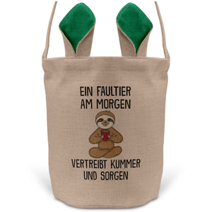 22Feels® Lustiger Osterkorb mit Henkel Faultier Tasche Frauen Männer mit Henkel Ostergeschenk Tragetasche Ostern Deko Osternest Körbchen Hasenohren (Beige/Grün)-Ostern Tragetasche-22Feels