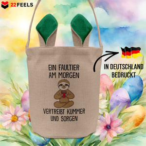 22Feels® Lustiger Osterkorb mit Henkel Faultier Tasche Frauen Männer mit Henkel Ostergeschenk Tragetasche Ostern Deko Osternest Körbchen Hasenohren (Beige/Grün)-Ostern Tragetasche-22Feels