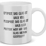 22Feels® Geschenk für Mamas - Tasse mit Spruch: Optimist, Pessimist, Mutter (Weiss, 320ml)-Weisse Tasse 320ml-22Feels