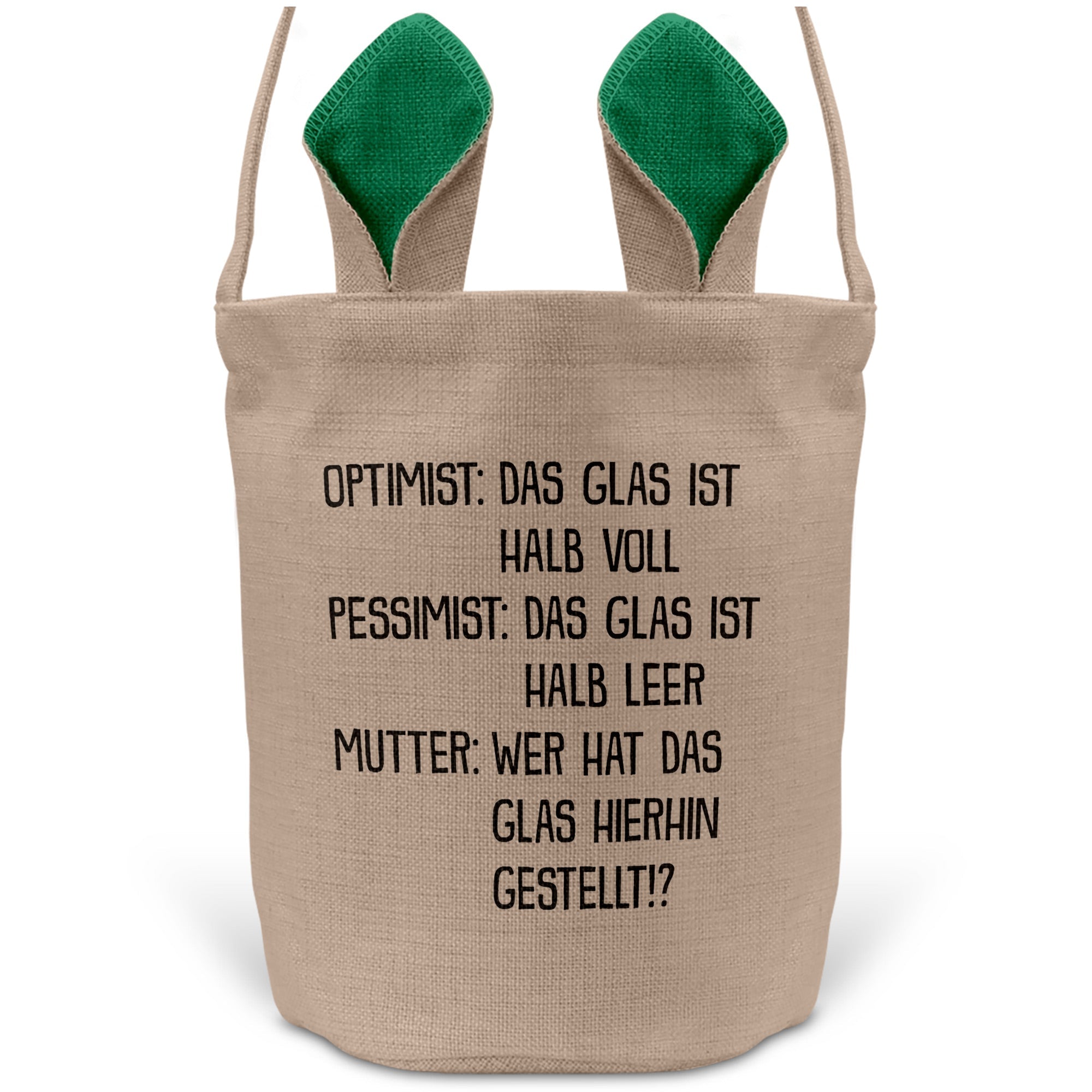 22Feels® Mama Osterkorb Mutter mit Henkel Ostergeschenk Tragetasche Ostern Deko Osternest Körbchen Hasenohren (Beige/Grün)-Ostern Tragetasche-22Feels