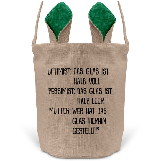 22Feels® Mama Osterkorb Mutter mit Henkel Ostergeschenk Tragetasche Ostern Deko Osternest Körbchen Hasenohren (Beige/Grün)-Ostern Tragetasche-22Feels