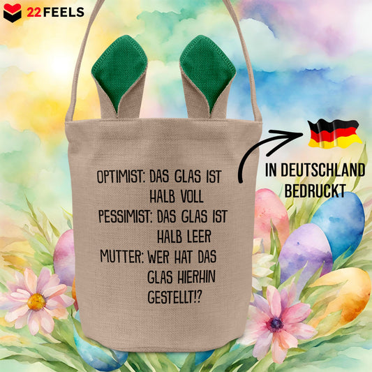 22Feels® Mama Osterkorb Mutter mit Henkel Ostergeschenk Tragetasche Ostern Deko Osternest Körbchen Hasenohren (Beige/Grün)-Ostern Tragetasche-22Feels