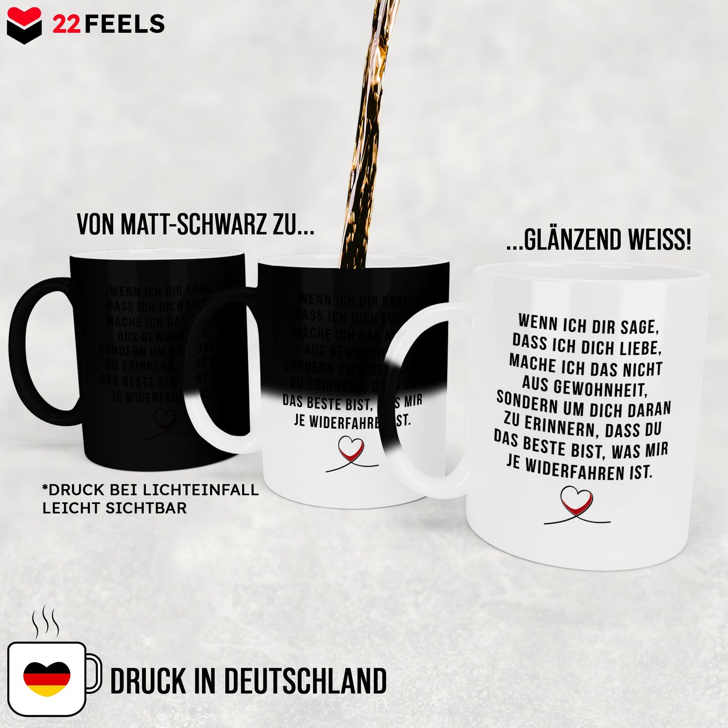 22Feels® Pärchen Geschenk zum Jahrestag, Hochzeitstag, Valentinstag etc. - Zaubertasse mit Spruch: Wenn ich dir sage, dass ich dich liebe (Matt-Schwarz und Weiss, 320ml)-Farbwechsel Tasse Matt 320ml-22Feels
