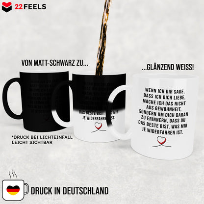 22Feels® Pärchen Geschenk zum Jahrestag, Hochzeitstag, Valentinstag etc. - Zaubertasse mit Spruch: Wenn ich dir sage, dass ich dich liebe (Matt-Schwarz und Weiss, 320ml)-Farbwechsel Tasse Matt 320ml-22Feels