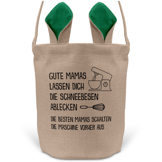 22Feels® Mama Osterkorb Mutter mit Henkel Ostergeschenk Tragetasche Ostern Deko Osternest Körbchen Hasenohren (Beige/Grün)-Ostern Tragetasche-22Feels