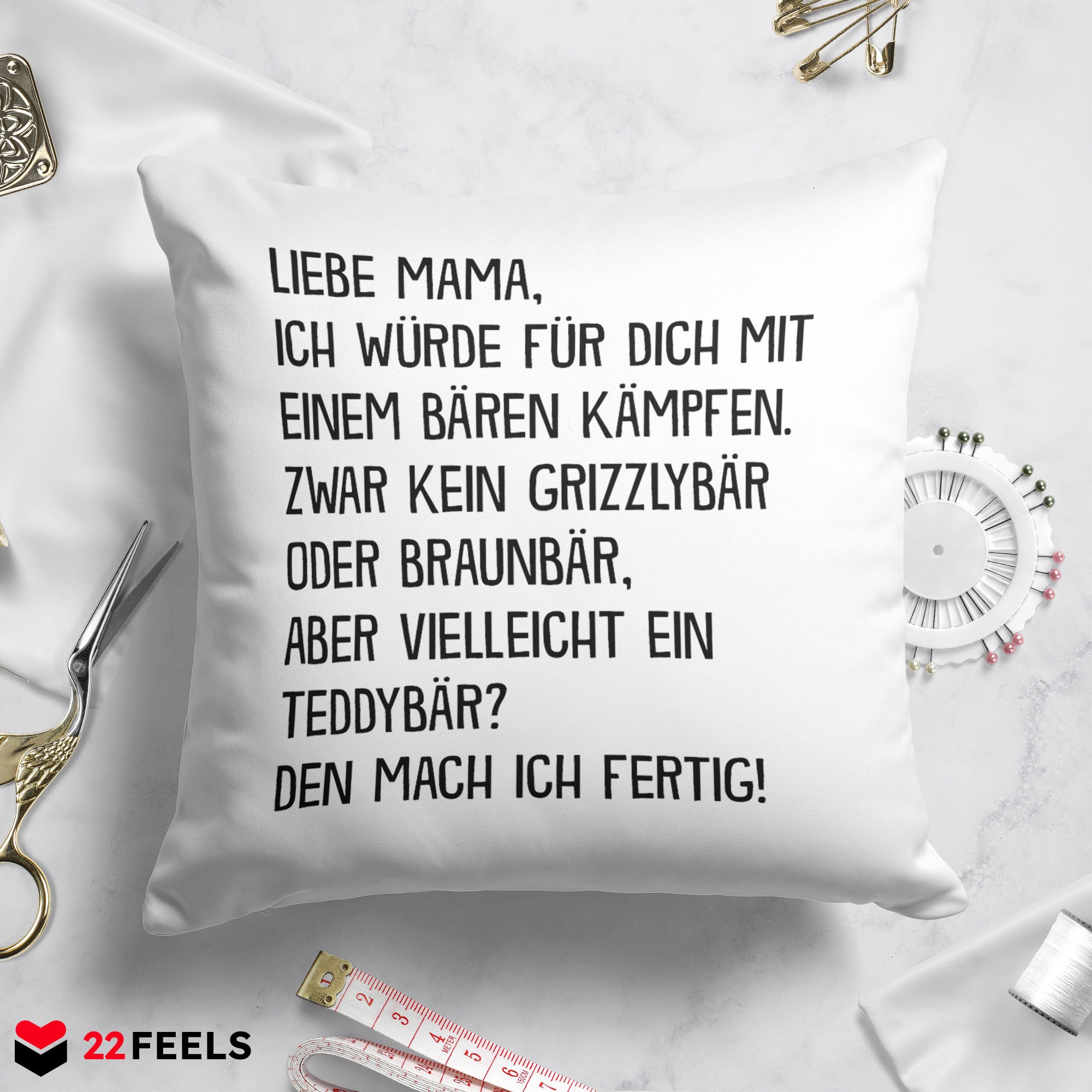 22Feels® Mama Geschenk - Kissen mit Spruch (Weiss 40x40cm)-Kissen Weiss 40x40-22Feels