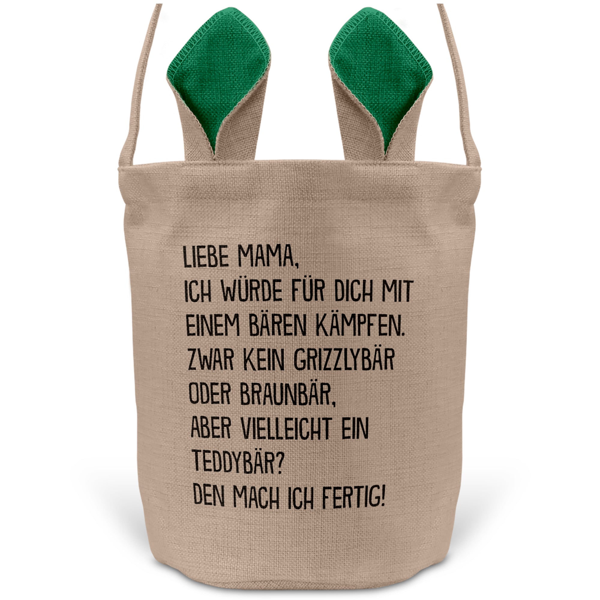 22Feels® Mama Osterkorb Mutter mit Henkel Ostergeschenk Tragetasche Ostern Deko Osternest Körbchen Hasenohren (Beige/Grün)-Ostern Tragetasche-22Feels