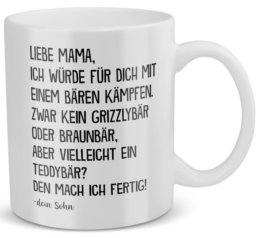 22Feels® Geschenk für Mama von Sohn - Tasse mit Spruch: Mit Einem Bären Kämpfen (Weiss, 320ml)-Weisse Tasse 320ml-22Feels