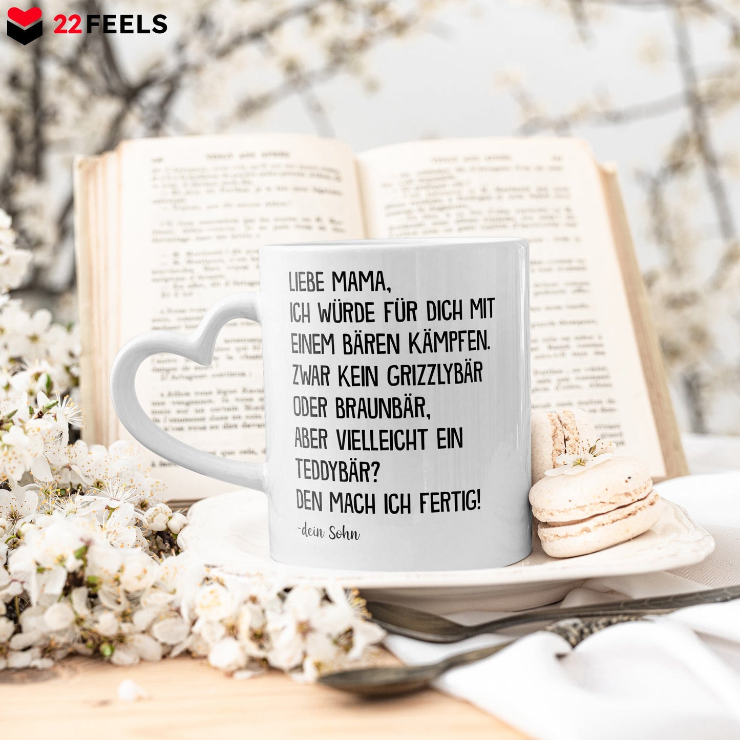 22Feels® Mama Geschenk von Sohn - Tasse mit Spruch (Herzhenkel, Weiss, 320ml)-Tasse Weiss Herzhenkel 320ml-22Feels