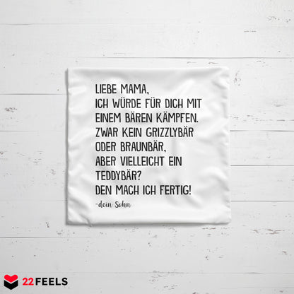 22Feels® Mama Geschenk vom Sohn - Kissen mit Spruch (Weiss 40x40cm)-Kissen Weiss 40x40-22Feels