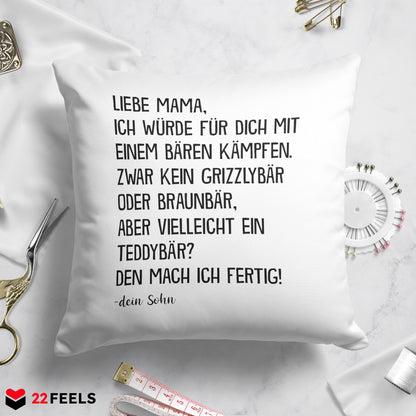22Feels® Mama Geschenk vom Sohn - Kissen mit Spruch (Weiss 40x40cm)-Kissen Weiss 40x40-22Feels