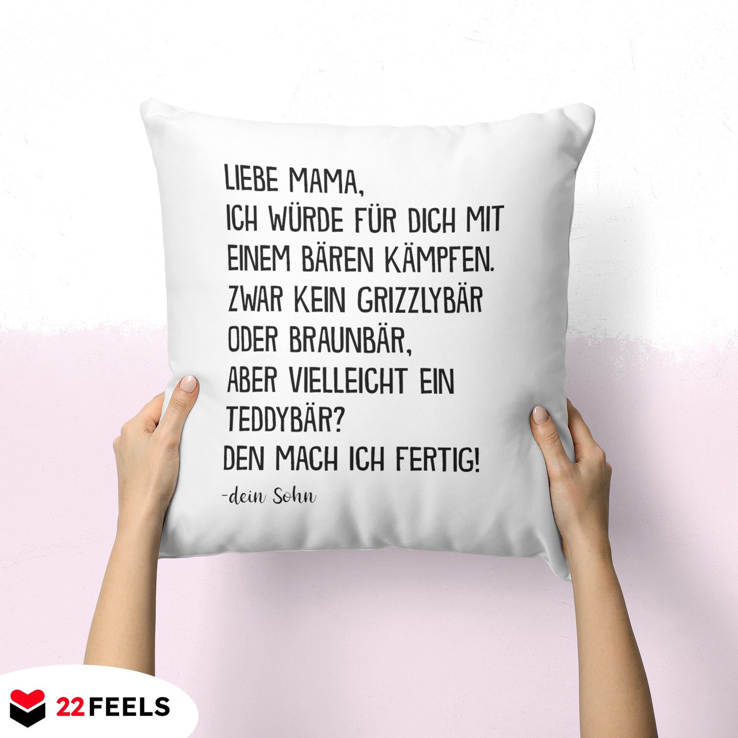 22Feels® Mama Geschenk vom Sohn - Kissen mit Spruch (Weiss 40x40cm)-Kissen Weiss 40x40-22Feels