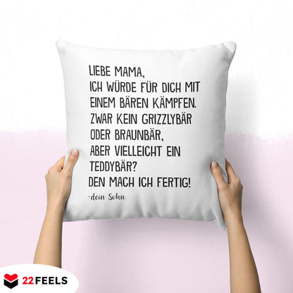 22Feels® Mama Geschenk vom Sohn - Kissen mit Spruch (Weiss 40x40cm)-Kissen Weiss 40x40-22Feels