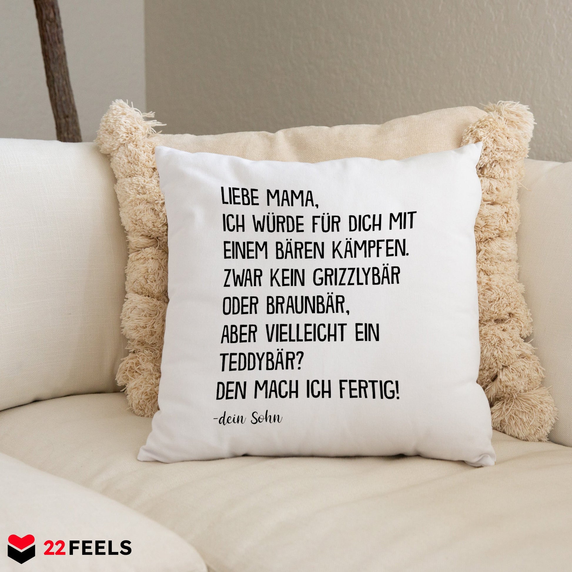 22Feels® Mama Geschenk vom Sohn - Kissen mit Spruch (Weiss 40x40cm)-Kissen Weiss 40x40-22Feels