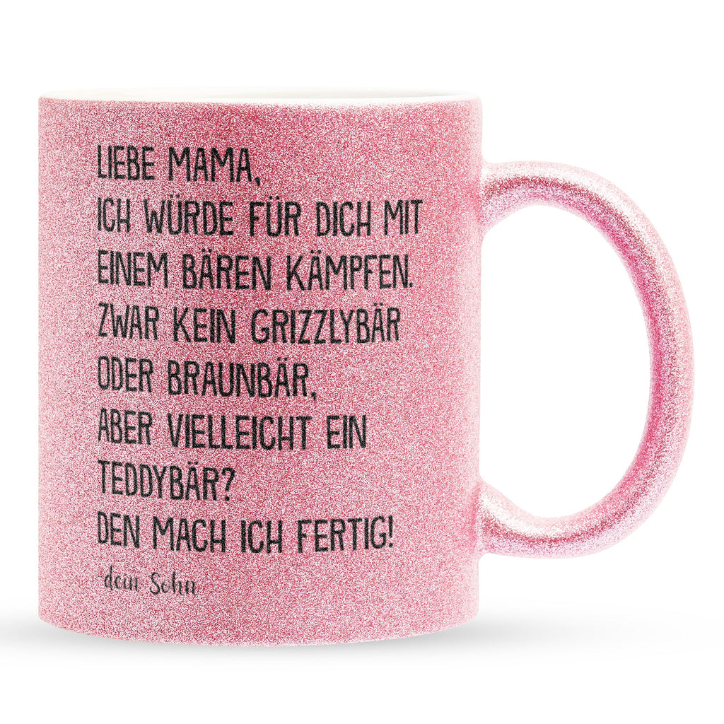 22Feels® Mama Geschenk von Sohn - Glitzertasse mit Spruch (Pink, 320ml)-Glitzertasse Pink 320ml-22Feels